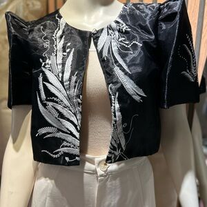 Elegant Black with White Embroidered Filipiniana Bolero Medium